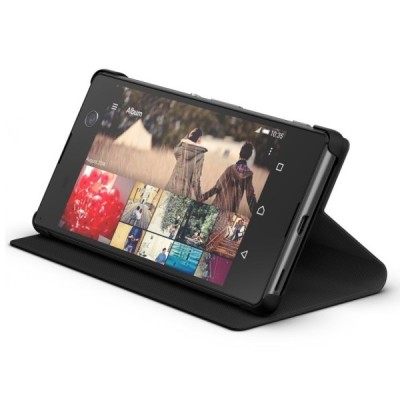 Oficialius Sony Xperia M5 Style Cover Stand juodas atverčiamas dėklas SCR48 / Priedai.lt