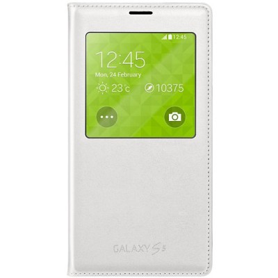 Samsung Galaxy S5 (S5 Neo) S View Cover atvērams balts ādas maciņš / Vacins.lv