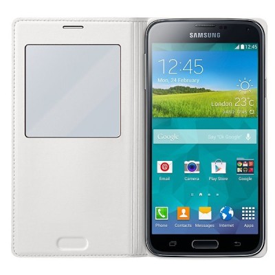 Samsung Galaxy S5 (S5 Neo) S View Cover atvērams balts ādas maciņš / Vacins.lv