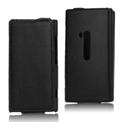 Nokia Lumia 920 klasisks ādas vertikāli atvēramais melns maciņš / Vacins.lv