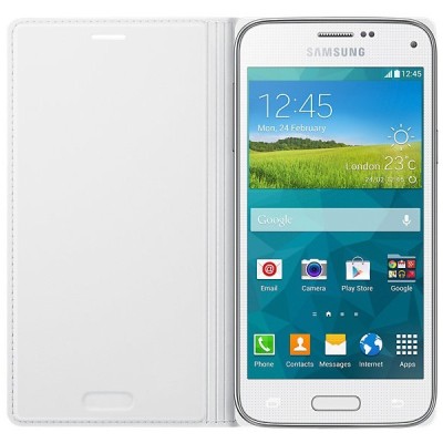 Samsung Galaxy S5 mini (G800) oficiāls Flip Cover atvērams balts ādas maciņš (maks) / Vacins.lv