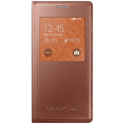 Samsung Galaxy S5 mini (G800) S View Cover atvērams zelta ādas maciņš (EF-CG800b) / Vacins.lv