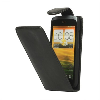 HTC One S klasisks ādas vertikāli atvēramais melns maciņš / Vacins.lv
