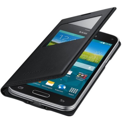 Samsung Galaxy S5 mini (G800) S View Cover atvērams melns ādas maciņš (EF-CG800b) / Vacins.lv