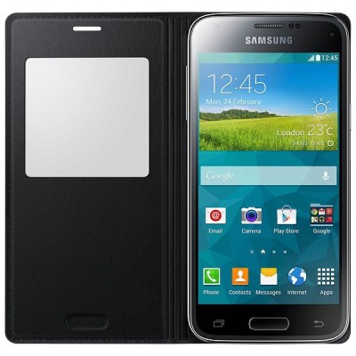 Samsung Galaxy S5 mini (G800) S View Cover atvērams melns ādas maciņš (EF-CG800b) / Vacins.lv