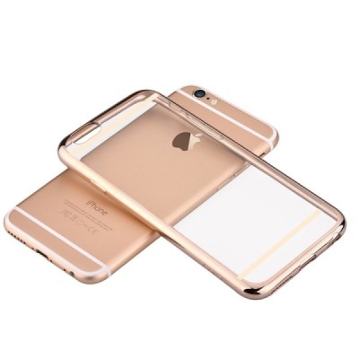 Apple iPhone 6 Plus (6s Plus) „Devia“ Glitter Case TPU silikoninis skaidrus permatomas itin plonas dėklas su auksiniu rėmeliu ir