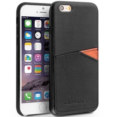 Apple iPhone 6s „QIALINO“ Genuine Leather melns ādas apvalks ar iebūvētu karšu turētāju / Vacins.lv