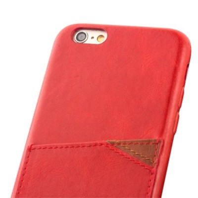 Apple iPhone 6s „QIALINO“ Genuine Leather sarkans ādas apvalks ar iebūvētu karšu turētāju / Vacins.lv