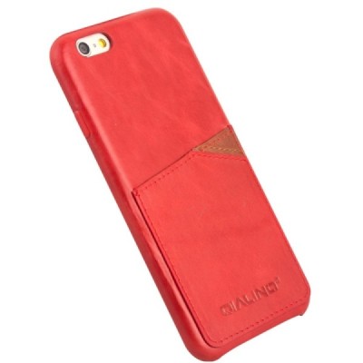 Apple iPhone 6s „QIALINO“ Genuine Leather sarkans ādas apvalks ar iebūvētu karšu turētāju / Vacins.lv