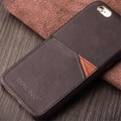 Apple iPhone 6s „QIALINO“ Genuine Leather tumši brūns ādas apvalks ar iebūvētu karšu turētāju / Vacins.lv