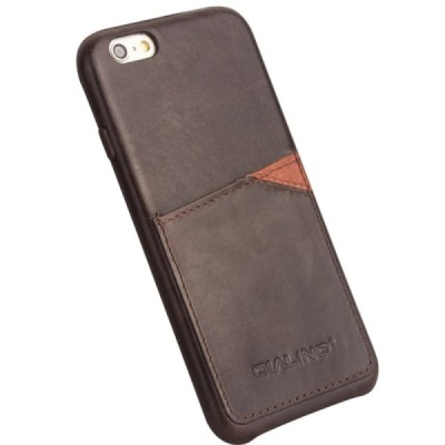 Apple iPhone 6s „QIALINO“ Genuine Leather tumši brūns ādas apvalks ar iebūvētu karšu turētāju / Vacins.lv