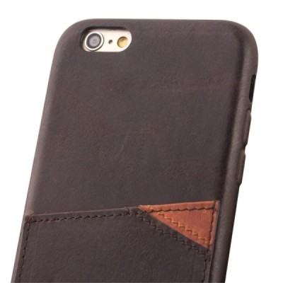 Apple iPhone 6s „QIALINO“ Genuine Leather tumši brūns ādas apvalks ar iebūvētu karšu turētāju / Vacins.lv
