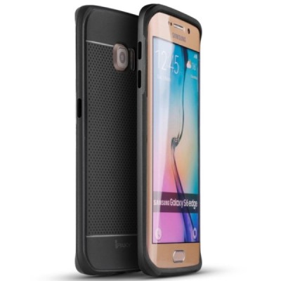 Samsung Galaxy S6 Edge G925 „IPAKY“ kieto silikono TPU juodas (pilkais apvadais) dėklas - nugarėlė / Priedai.lt
