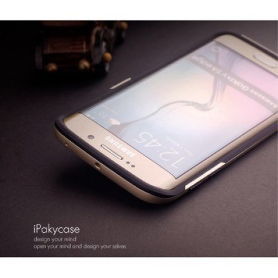Samsung Galaxy S6 Edge G925 „IPAKY“ cieta silikona (TPU) melns apvalks (apmales - zeltā krāsā) / Vacins.lv