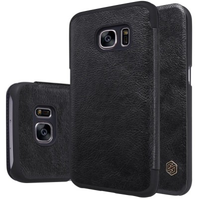 Prabangus „Nillkin“ Qin serijos juodas odinis atverčiamas Samsung Galaxy S7 (G930) dėklas / Priedai.lt