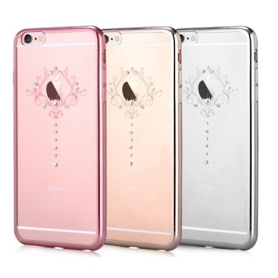 Apple iPhone 6s Devia Iris Diamond silikoninis skaidrus permatomas sidabrinis dėklas su kristalais / Priedai.lt