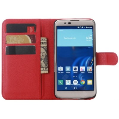LG K10 (K420N) atverčiamas raudonas odinis Litchi dėklas - piniginė / Priedai.lt