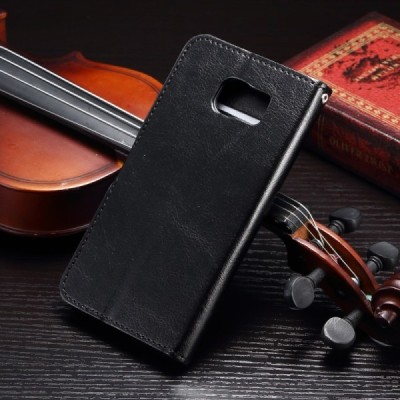 Samsung Galaxy S7 Edge (G935) atvēramais ādas melns maciņš (maks) / Vacins.lv