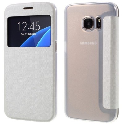 Samsung Galaxy S7 (G930) View Window atvēramais balts maciņš / Vacins.lv
