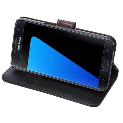 Samsung Galaxy S7 atvēramais ādas melns retro maciņš (maks) / Vacins.lv