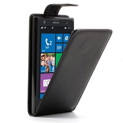 Nokia Lumia 1020 klasisks ādas vertikāli atvēramais melns futrālis / Vacins.lv