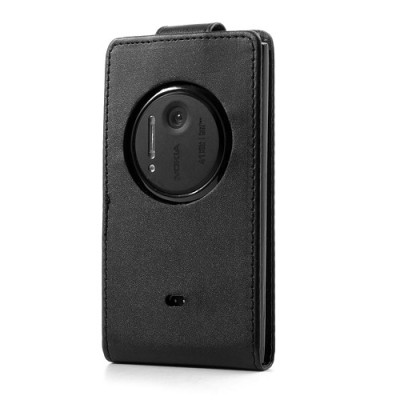 Nokia Lumia 1020 klasisks ādas vertikāli atvēramais melns futrālis / Vacins.lv
