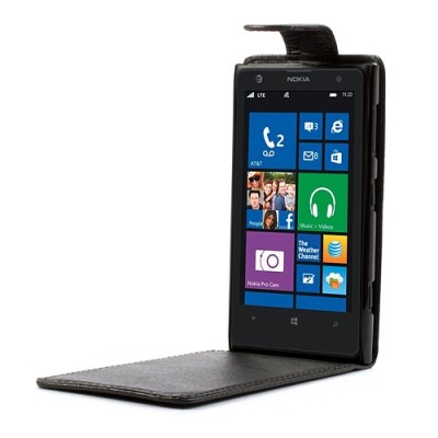 Nokia Lumia 1020 klasisks ādas vertikāli atvēramais melns futrālis / Vacins.lv