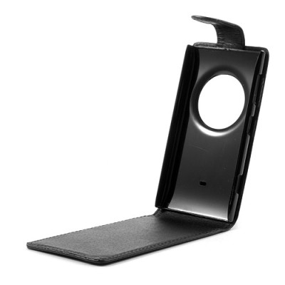 Nokia Lumia 1020 klasisks ādas vertikāli atvēramais melns futrālis / Vacins.lv