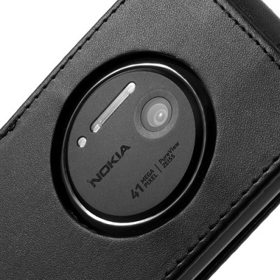 Nokia Lumia 1020 klasisks ādas vertikāli atvēramais melns futrālis / Vacins.lv