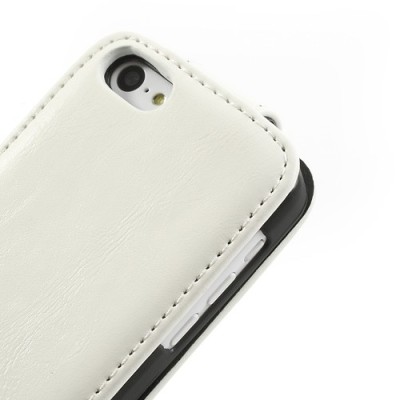 Apple iPhone 5C klasisks ādas vertikāli atvēramais balts futrālis / Vacins.lv