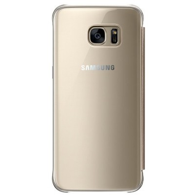 Samsung Galaxy S7 (G930) oficiāls Clear View Cover atvērams zelta ādas maciņš / Vacins.lv