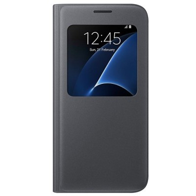 Samsung Galaxy S7 G930 oficiāls S View Cover atvērams melns ādas maciņš / Vacins.lv
