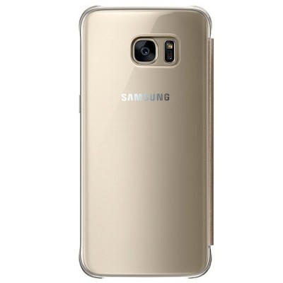 Samsung Galaxy S7 Edge (G935) oficiāls Clear View Cover atvērams zelta ādas maciņš / Vacins.lv