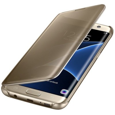 Samsung Galaxy S7 Edge (G935) oficiāls Clear View Cover atvērams zelta ādas maciņš / Vacins.lv