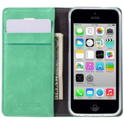 Mercury Blue Moon atverčiamas iPhone 5c mėtinis odinis dėklas - piniginė / Priedai.lt