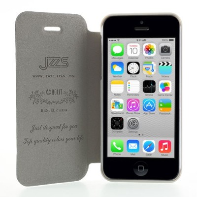 JZZS Apple iPhone 5C atvēramais balts ādas futrālis - maciņš / Vacins.lv