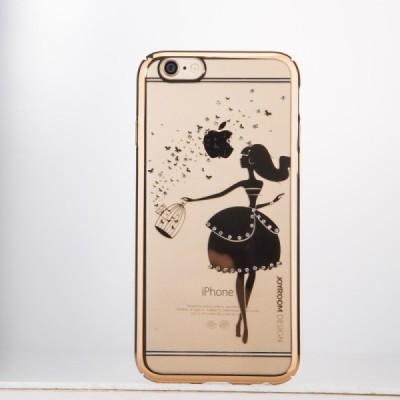 Apple iPhone 6S elegants JOYROOM Butterflies dzidrs (caurspīdīgs) zelta plastmasas apvalks ar kristāliem / Vacins.lv