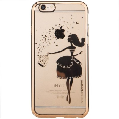 Apple iPhone 6S elegants JOYROOM Butterflies dzidrs (caurspīdīgs) zelta plastmasas apvalks ar kristāliem / Vacins.lv