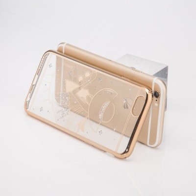 Apple iPhone 6 (6s) JOYROOM Summer Girl plastikinis skaidrus permatomas auksinis dėklas su kristalais / Priedai.lt