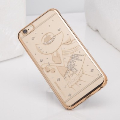 Apple iPhone 6 (6s) JOYROOM Summer Girl plastikinis skaidrus permatomas auksinis dėklas su kristalais / Priedai.lt