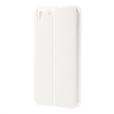 Huawei Y6 balts atvēramais Smart Window ādas maciņš / Vacins.lv