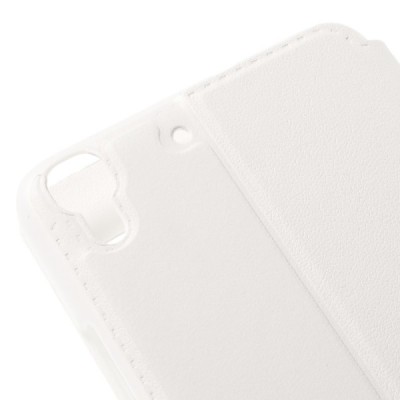 Huawei Y6 balts atvēramais Smart Window ādas maciņš / Vacins.lv