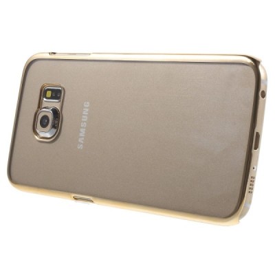 Samsung Galaxy S6 Edge (G925) plastikinis skaidrus permatomas auksinis dėklas / Priedai.lt