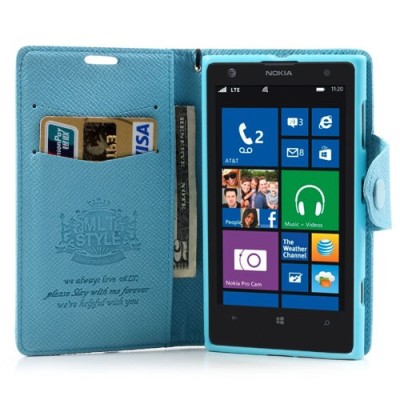 MLT atvēramais Nokia Lumia 1020 gaiši zils futrālis - maciņš / Vacins.lv