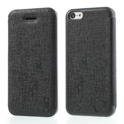 JZZS Apple iPhone 5C atvēramais melns ādas futrālis - maciņš / Vacins.lv