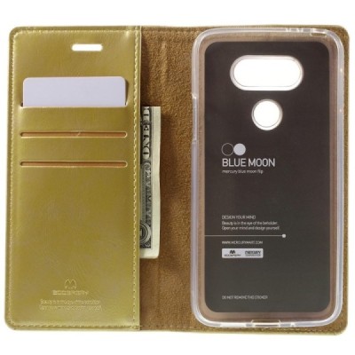 Mercury Blue Moon atverčiamas LG G5 auksinis odinis dėklas - piniginė / Priedai.lt
