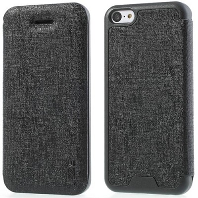 JZZS Apple iPhone 5C atvēramais melns ādas futrālis - maciņš / Vacins.lv