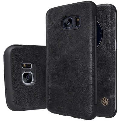 Greznais „Nillkin“ Qin sērijas ādas atvērams melns Samsung Galaxy S7 Edge (G935) maciņš / Vacins.lv