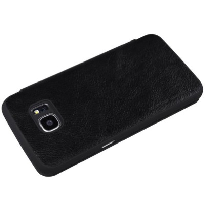 Greznais „Nillkin“ Qin sērijas ādas atvērams melns Samsung Galaxy S7 Edge (G935) maciņš / Vacins.lv