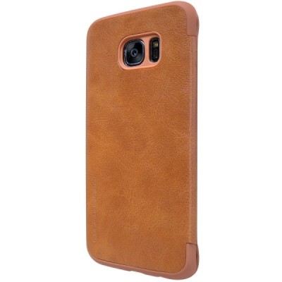 Prabangus „Nillkin“ Qin serijos rudas odinis atverčiamas Samsung Galaxy S7 Edge (G935) dėklas / Priedai.lt